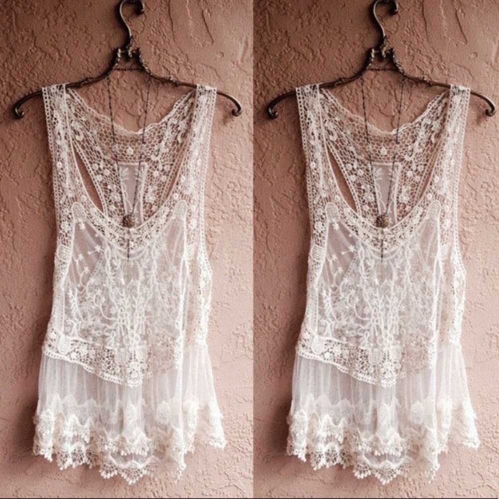 Last 1 M! New Bohemian Crochet & Lace Tank Top Swim Coverup - Picture 13 of 16